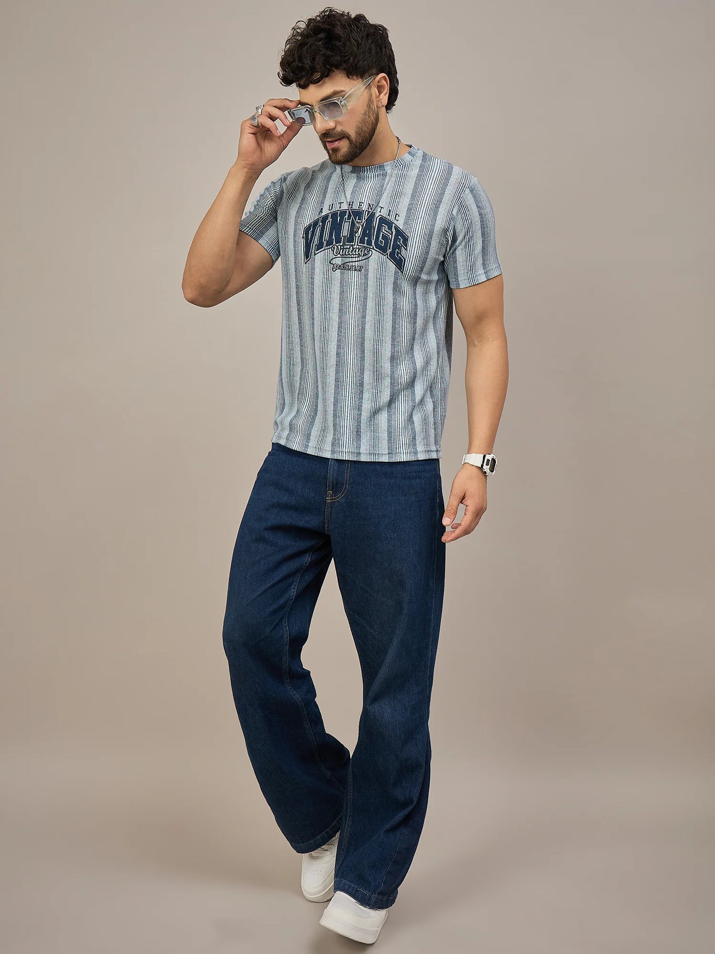 Men Striped T-shirt Blue