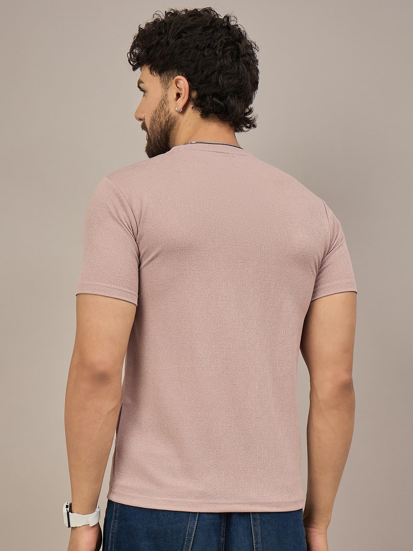Men Printed Round Neck T-shirt Pink