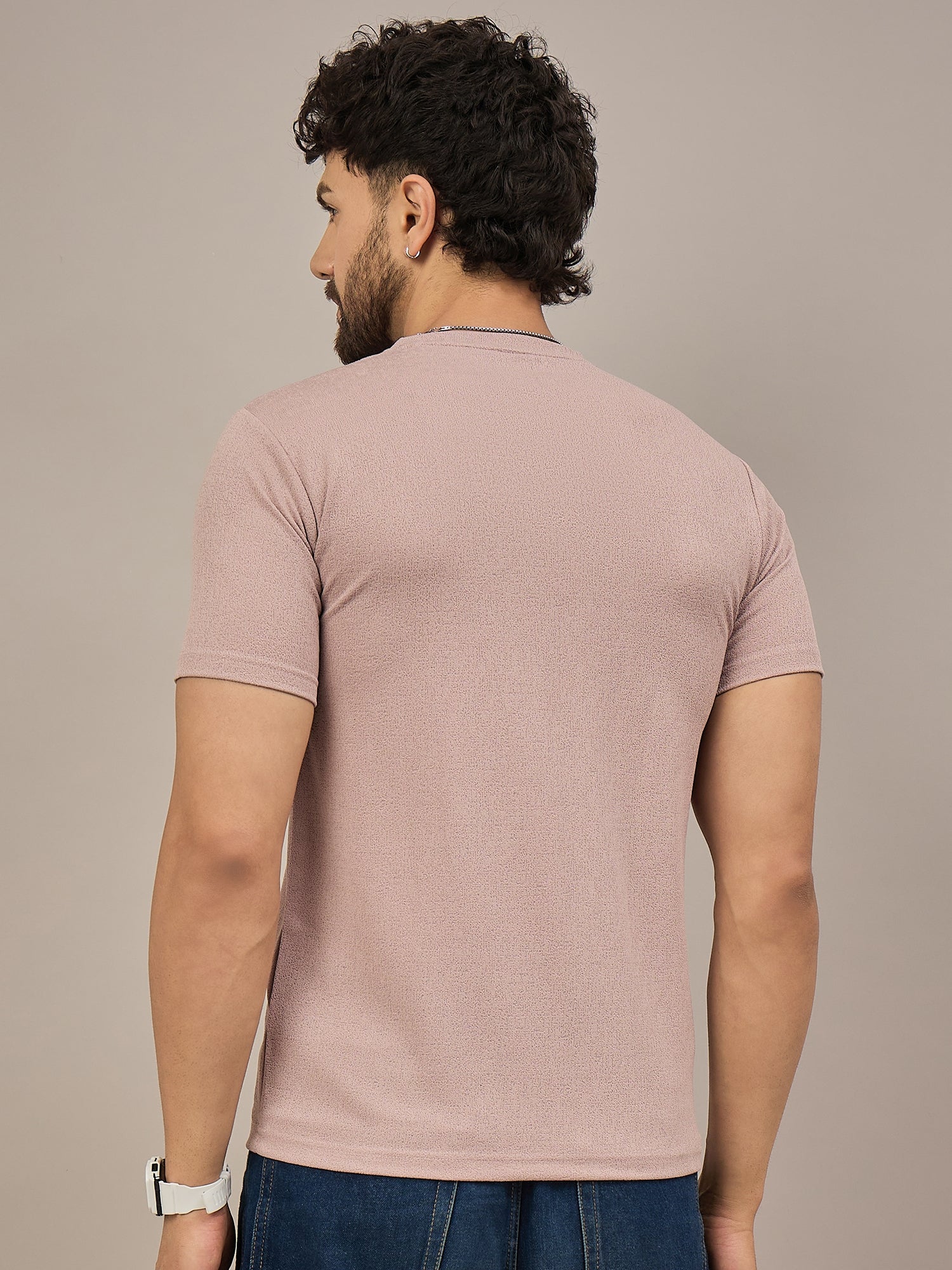 Men Round Neck T-shirt Pink