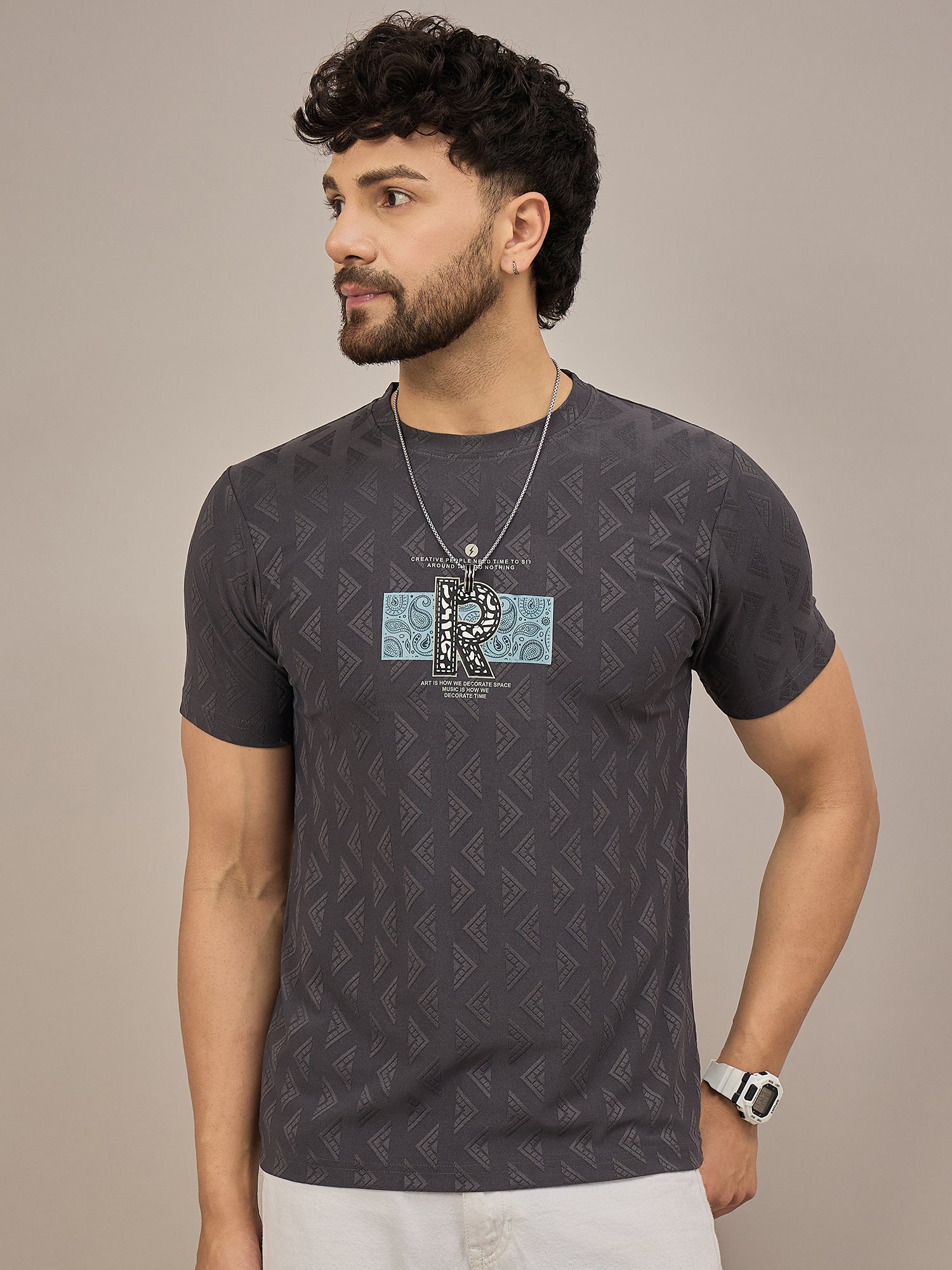 Men Round Neck T-shirt Black