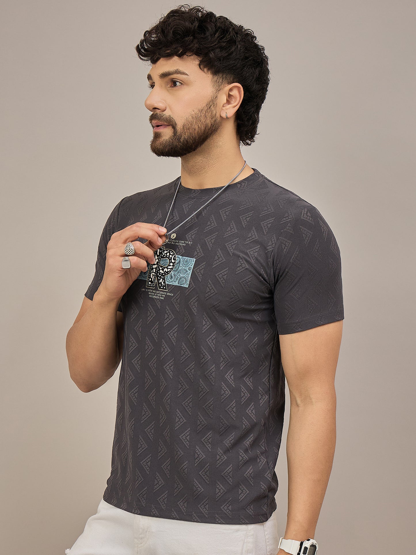 Men Round Neck T-shirt Black