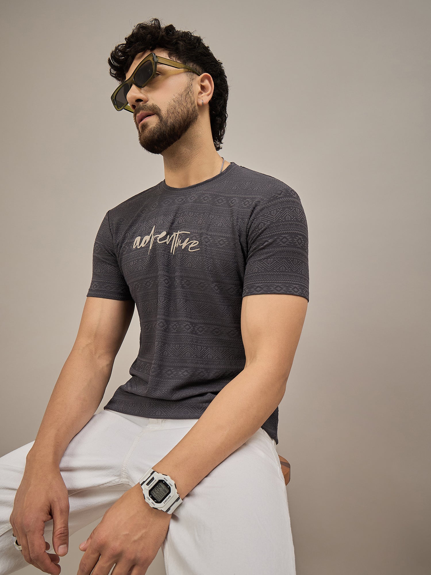 Men Round Neck T-shirt Black