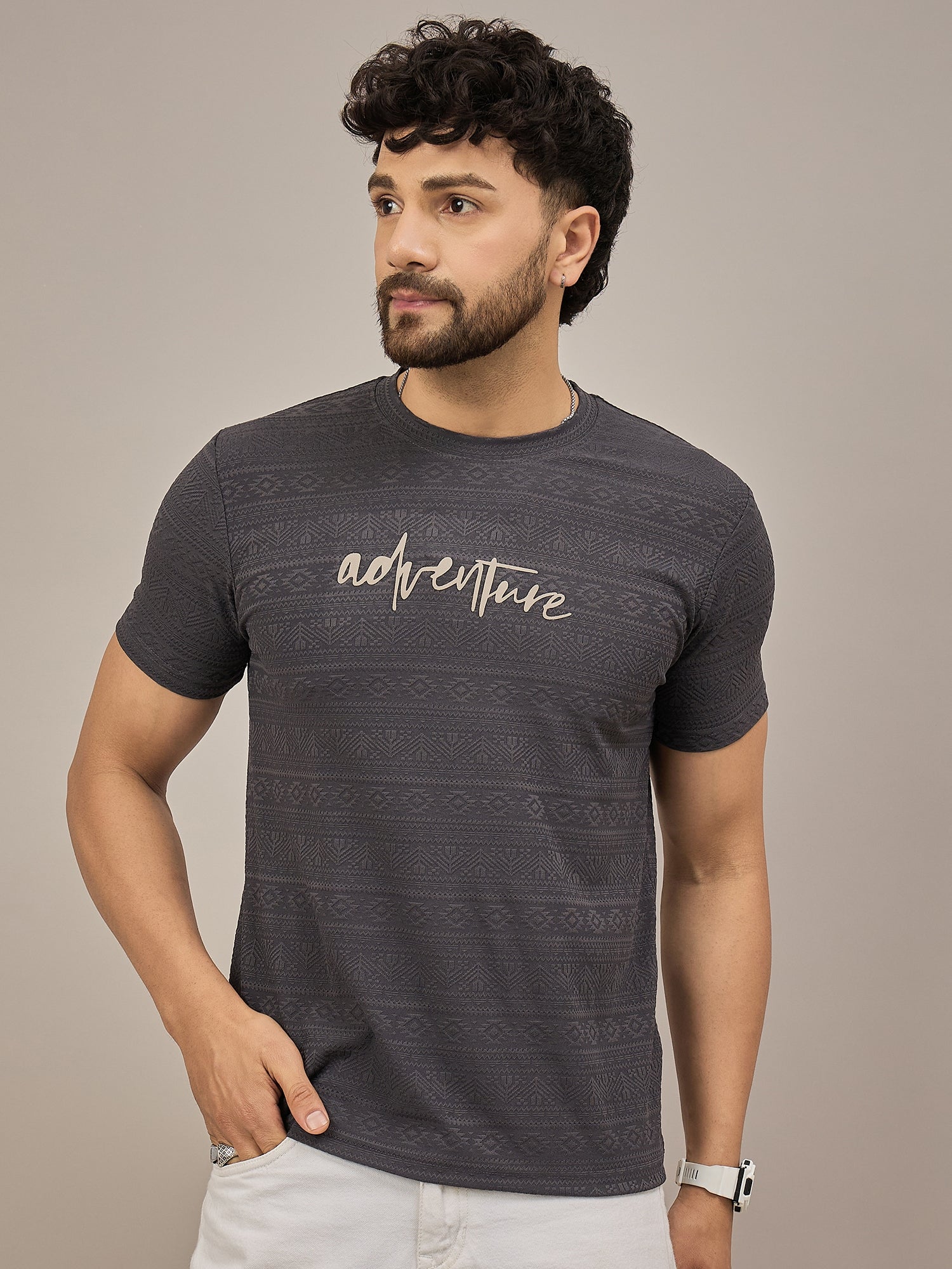 Men Round Neck T-shirt Black