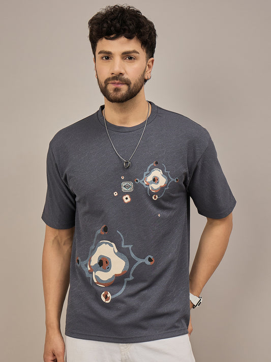 Men Oversized Round Neck Drop Shoulder T-shirt Blue