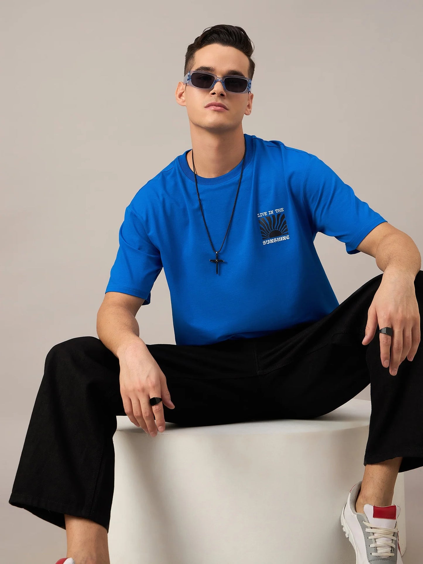 Men Printed Oversized T-shirt Blue