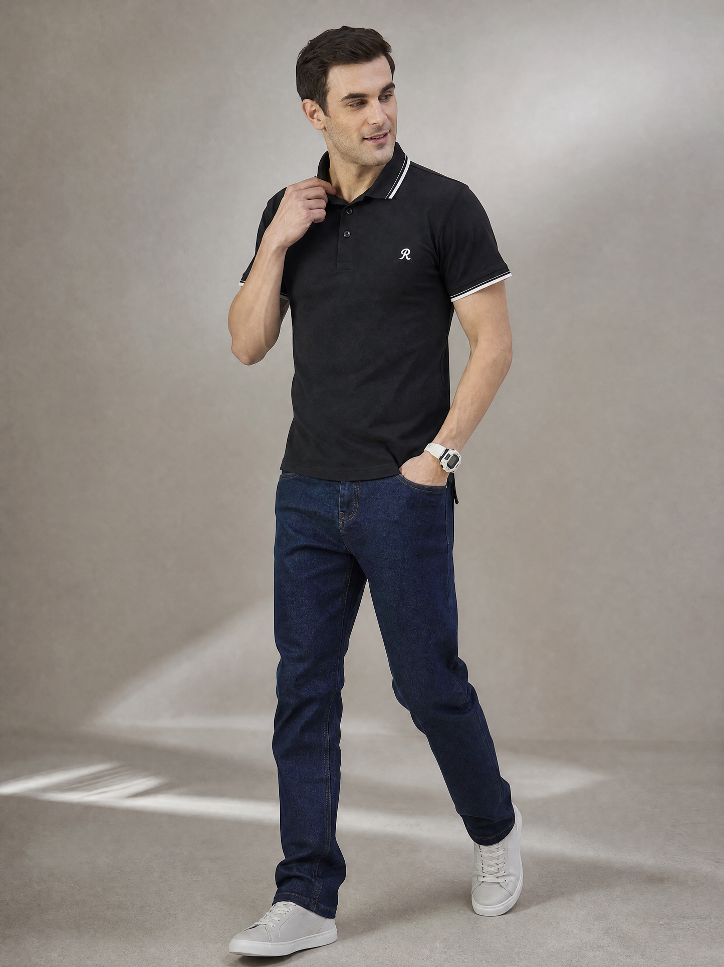 Men Stripe Black Polo TShirt
