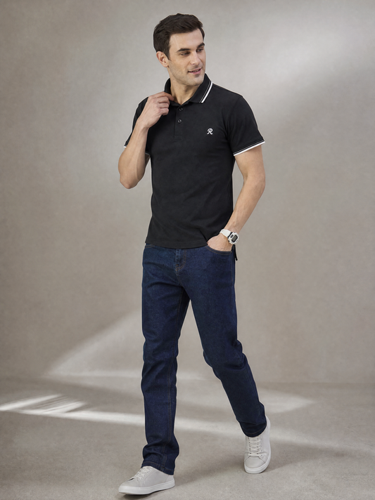 Men Stripe Black Polo TShirt - Reprise