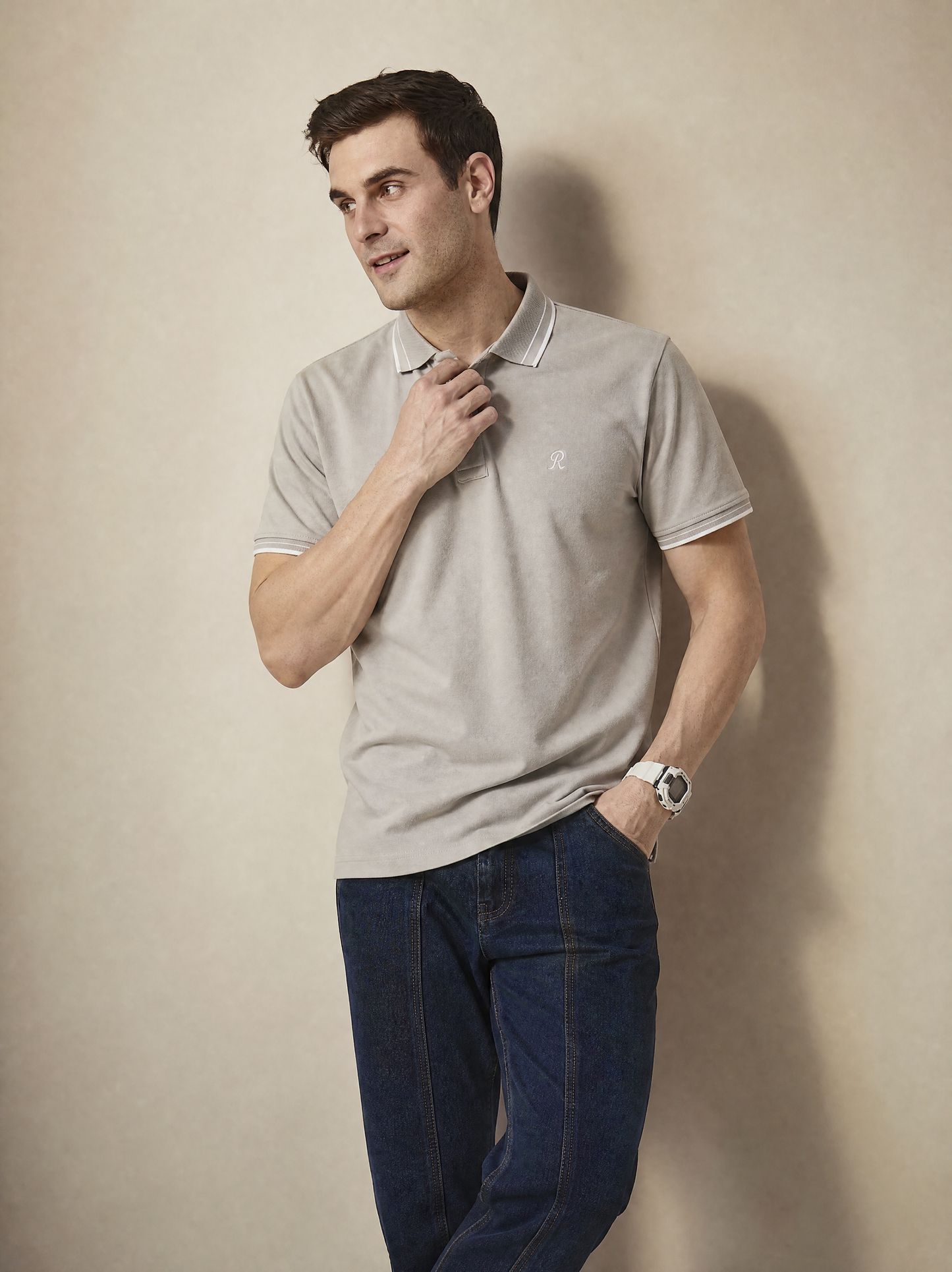 Men Stripe Grey Polo TShirt