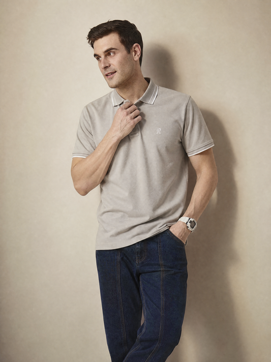 Men Stripe Grey Polo TShirt - Reprise
