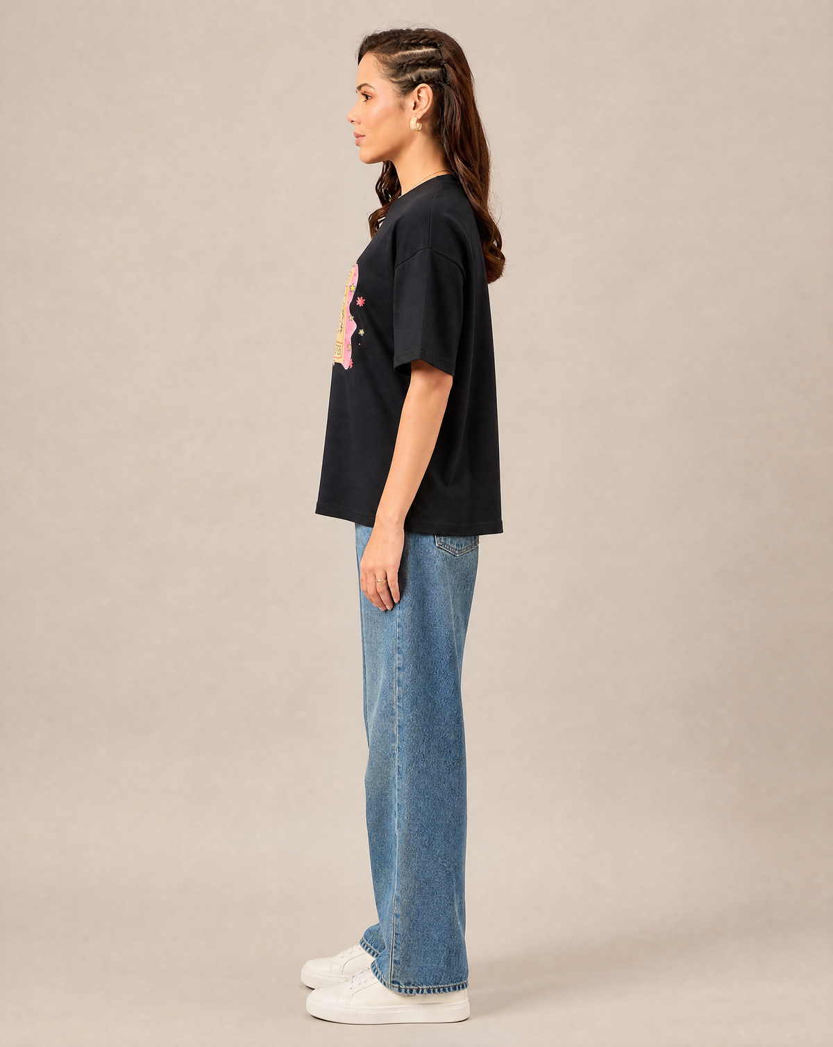 Women Oversize Round Neck T-shirt Black