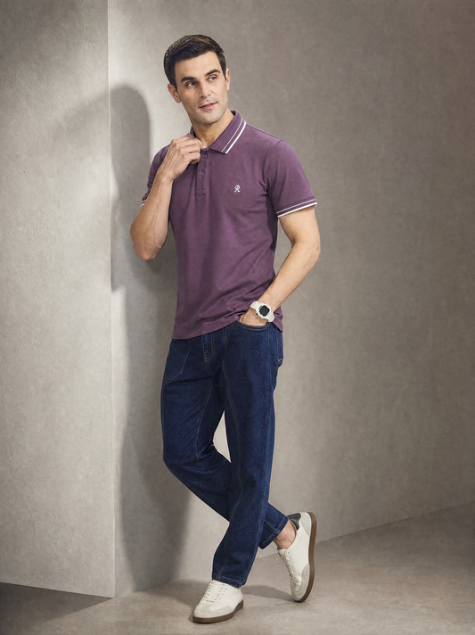 Men Stripe Purple Polo TShirt - Reprise