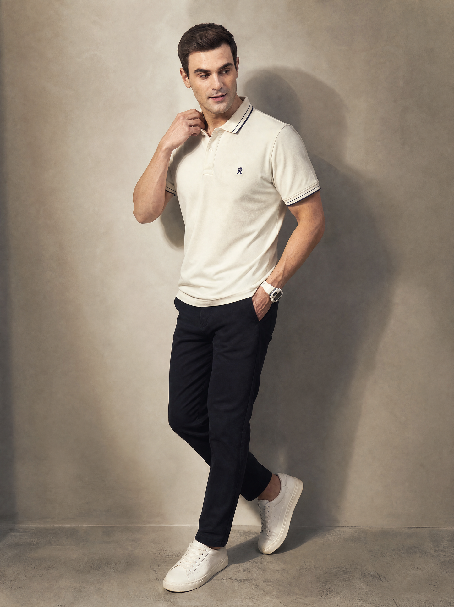 Men Stripe Cream Polo TShirt