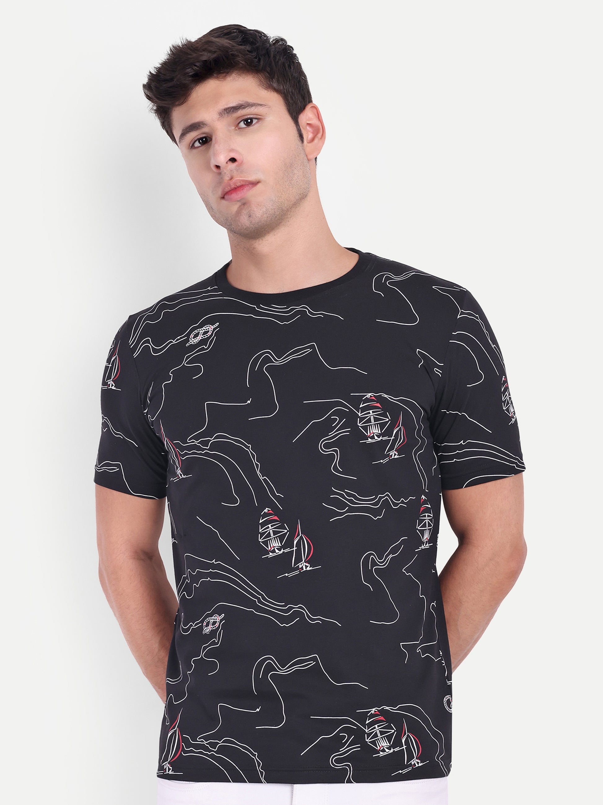 Black Mens Printed Oversized T-shirt - Reprise