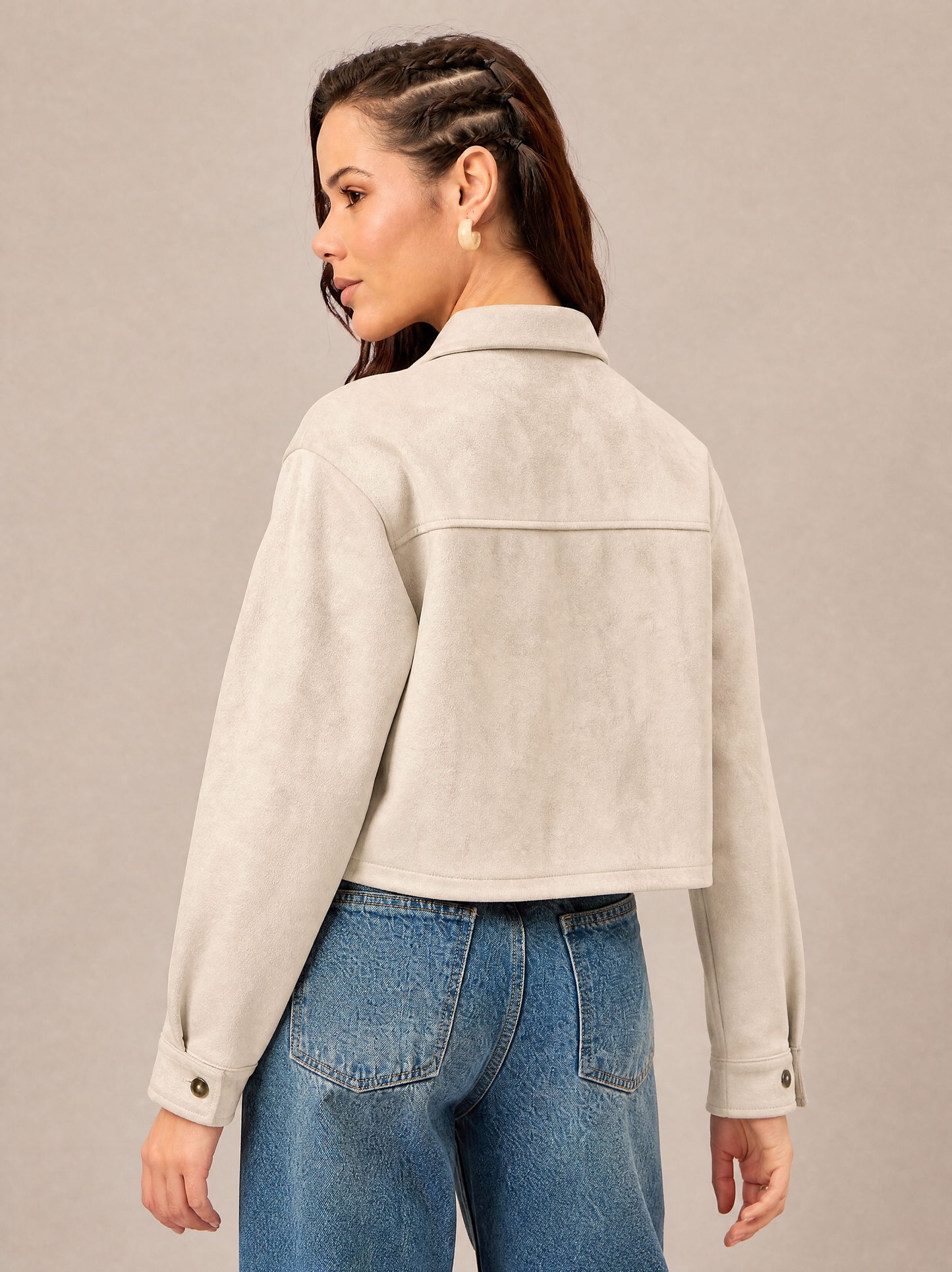 Women Plain Jacket Cream