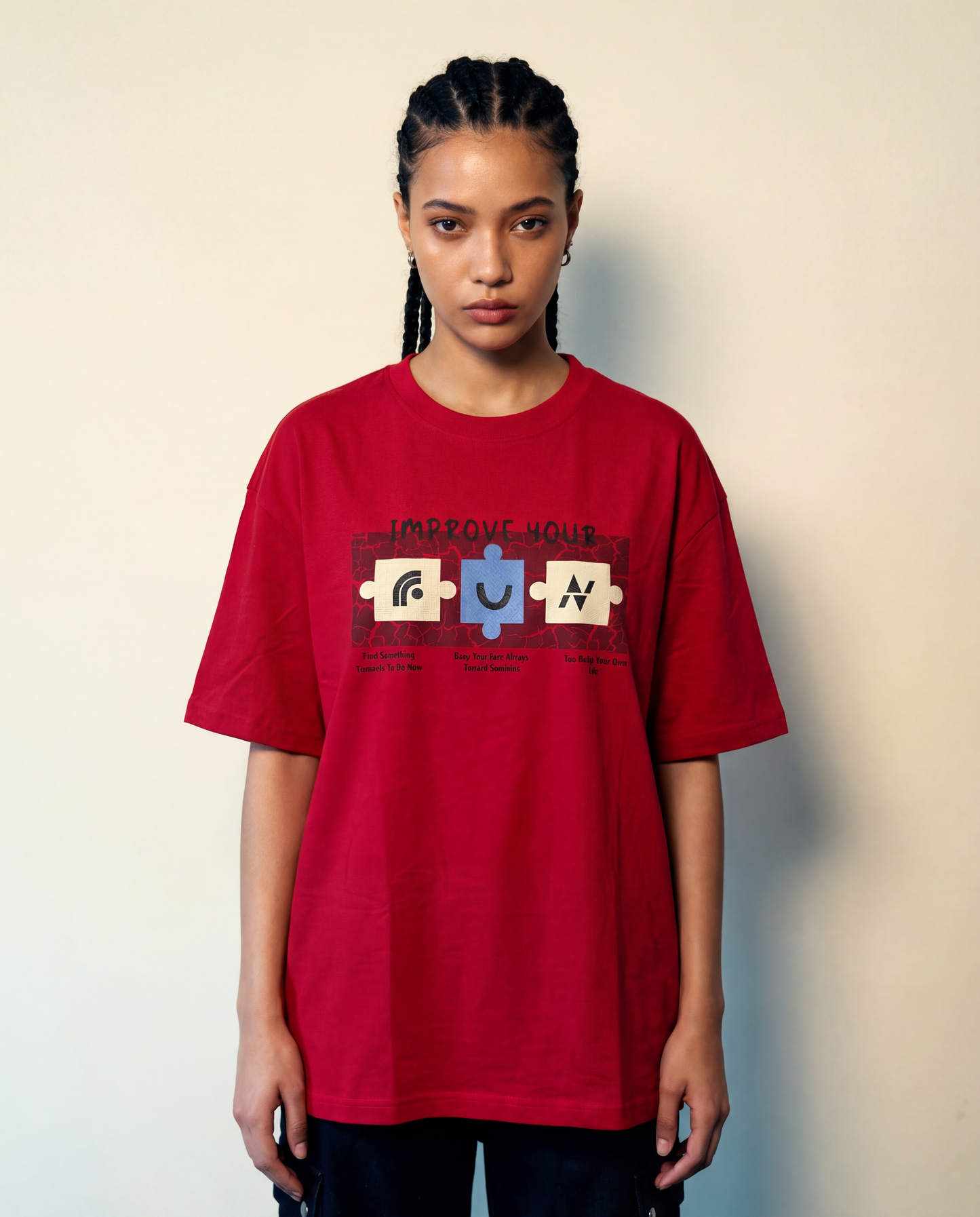 Women Oversized Round Neck Half Sleeves Tshirt Red - Reprise