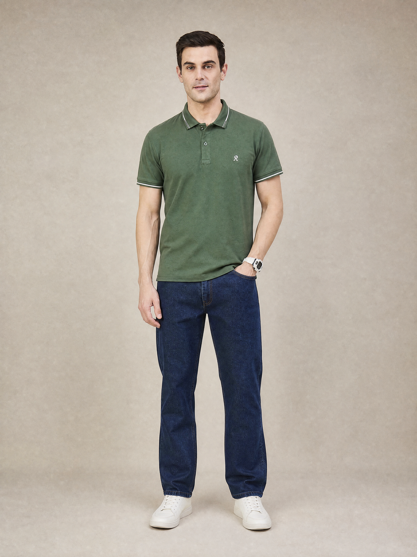 Men Stripe Green Polo TShirt
