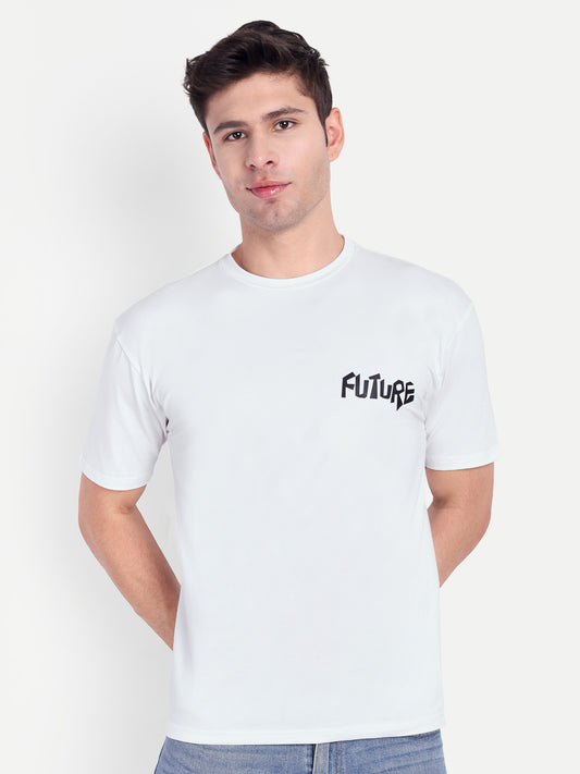 White Men Round Neck Oversize Printed T-shirt - Reprise