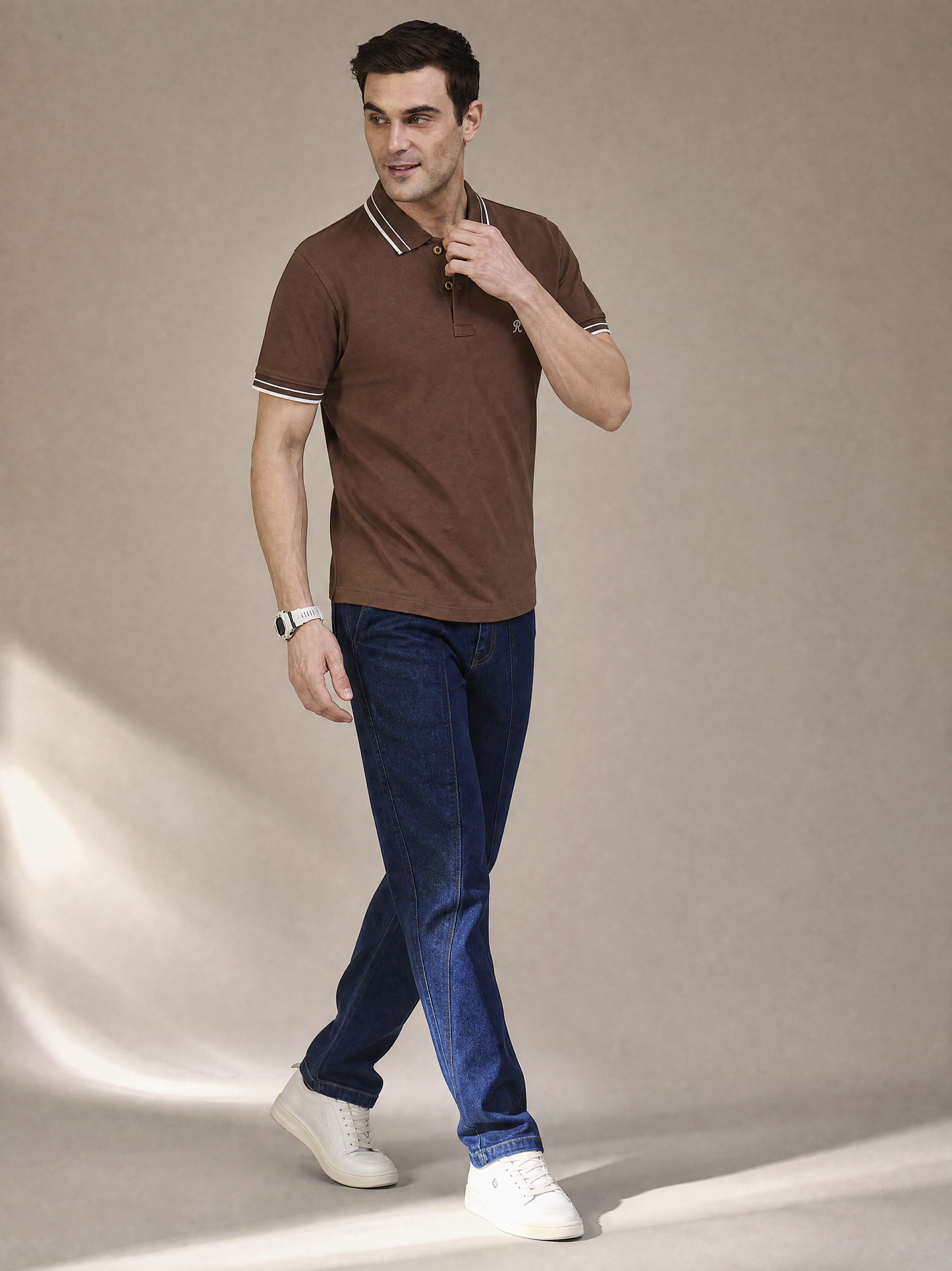 Men Stripe Brown Polo TShirt