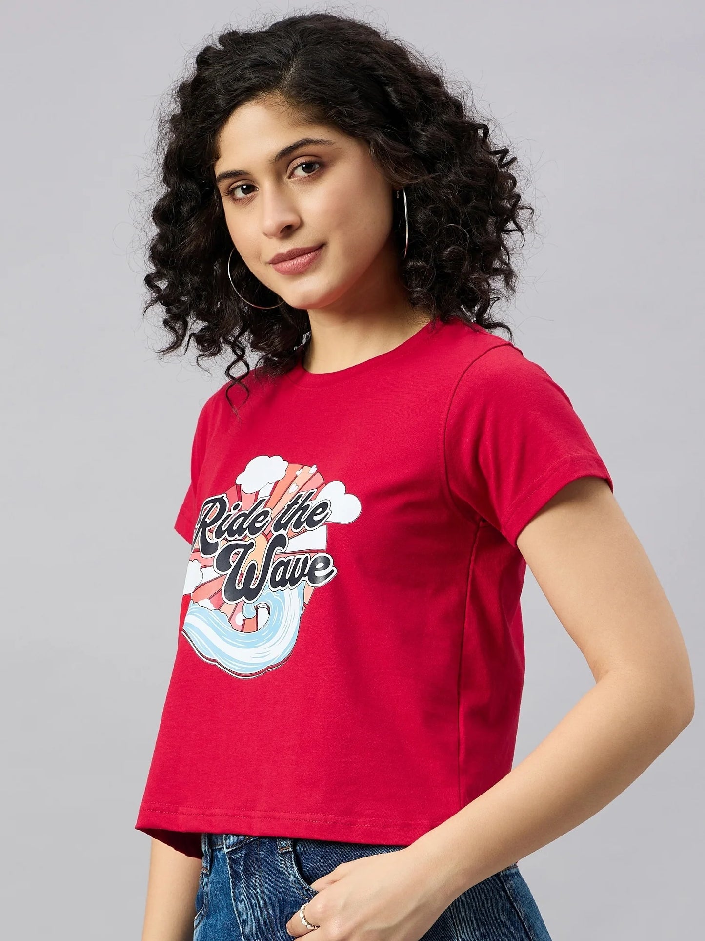 10-Women Printed Regular Fit T-shirt Red
