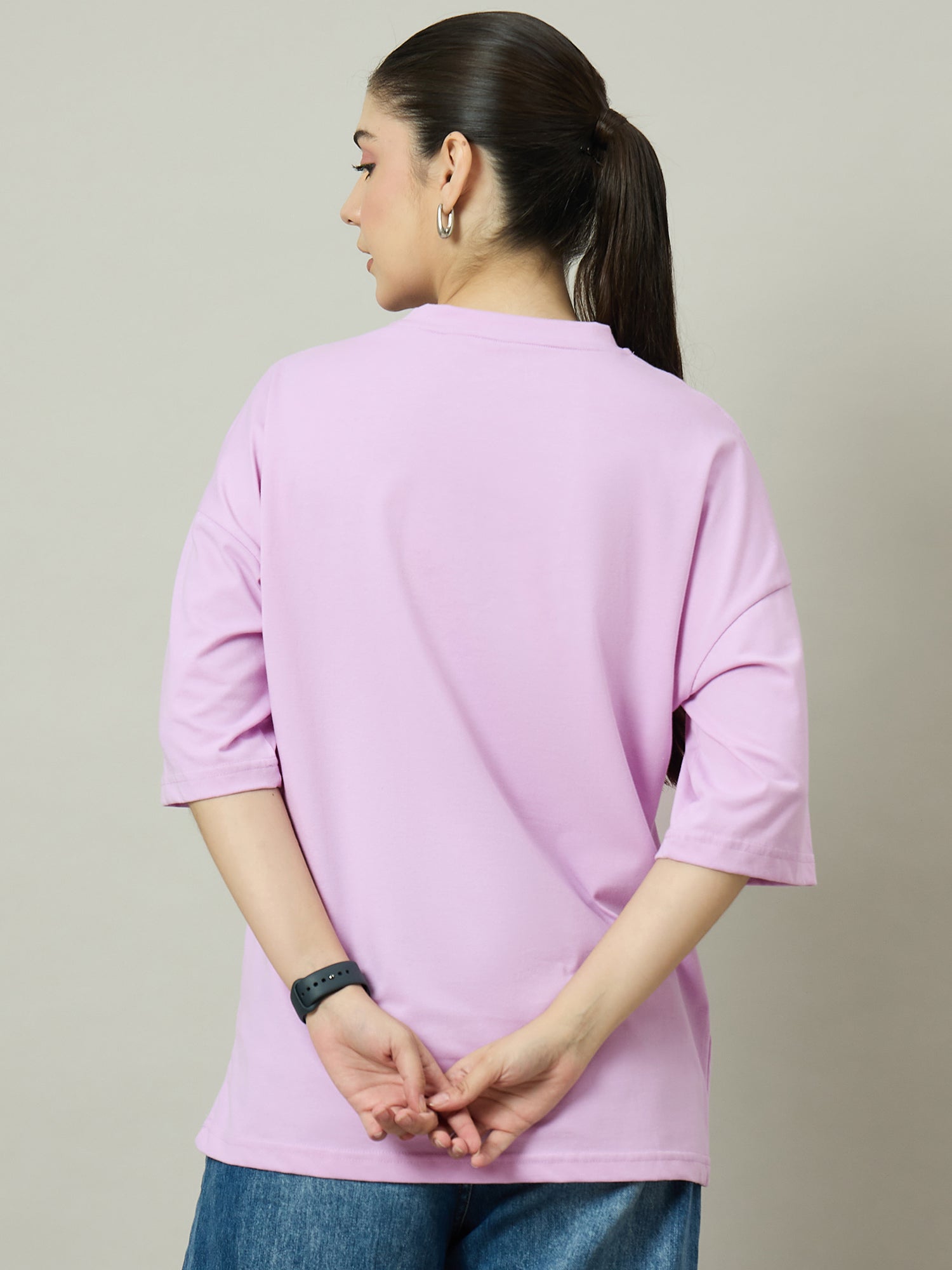 Women Oversized Half Sleeves Round Neck Lavender - Reprise