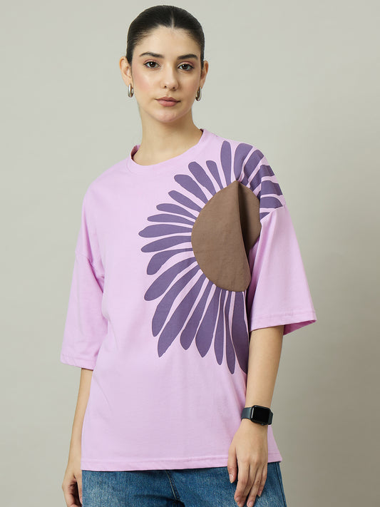 Women Oversized Half Sleeves Round Neck Lavender - Reprise