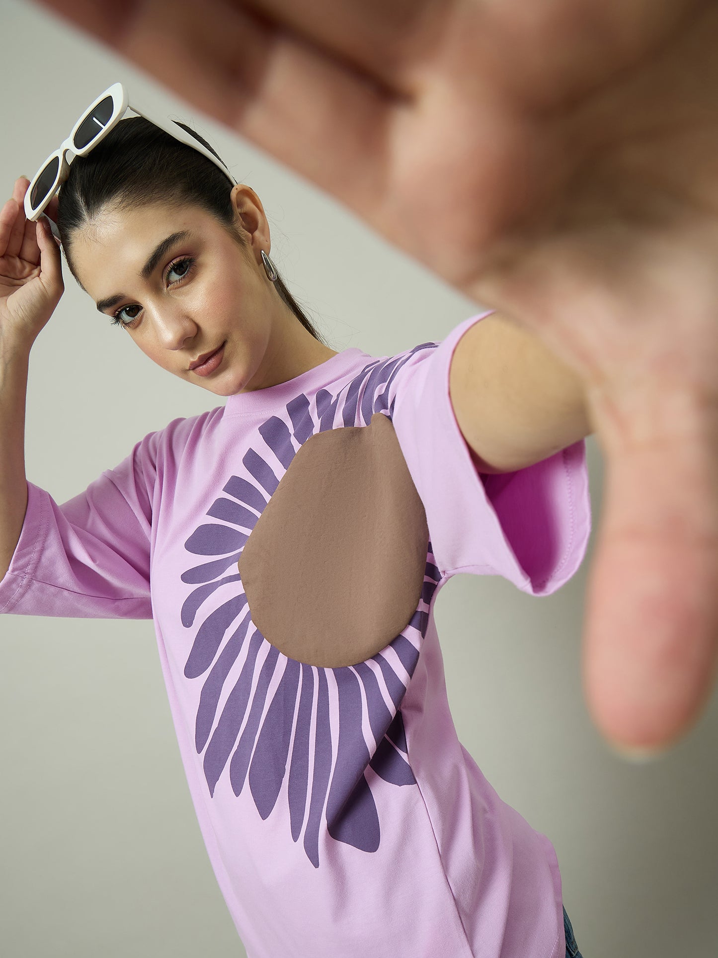 Women Oversized Half Sleeves Round Neck Lavender - Reprise