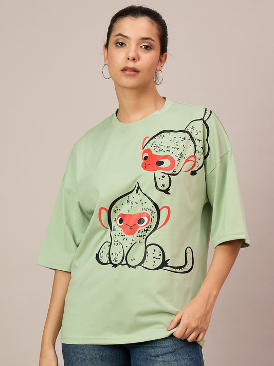 Women Light Green Oversized Tees