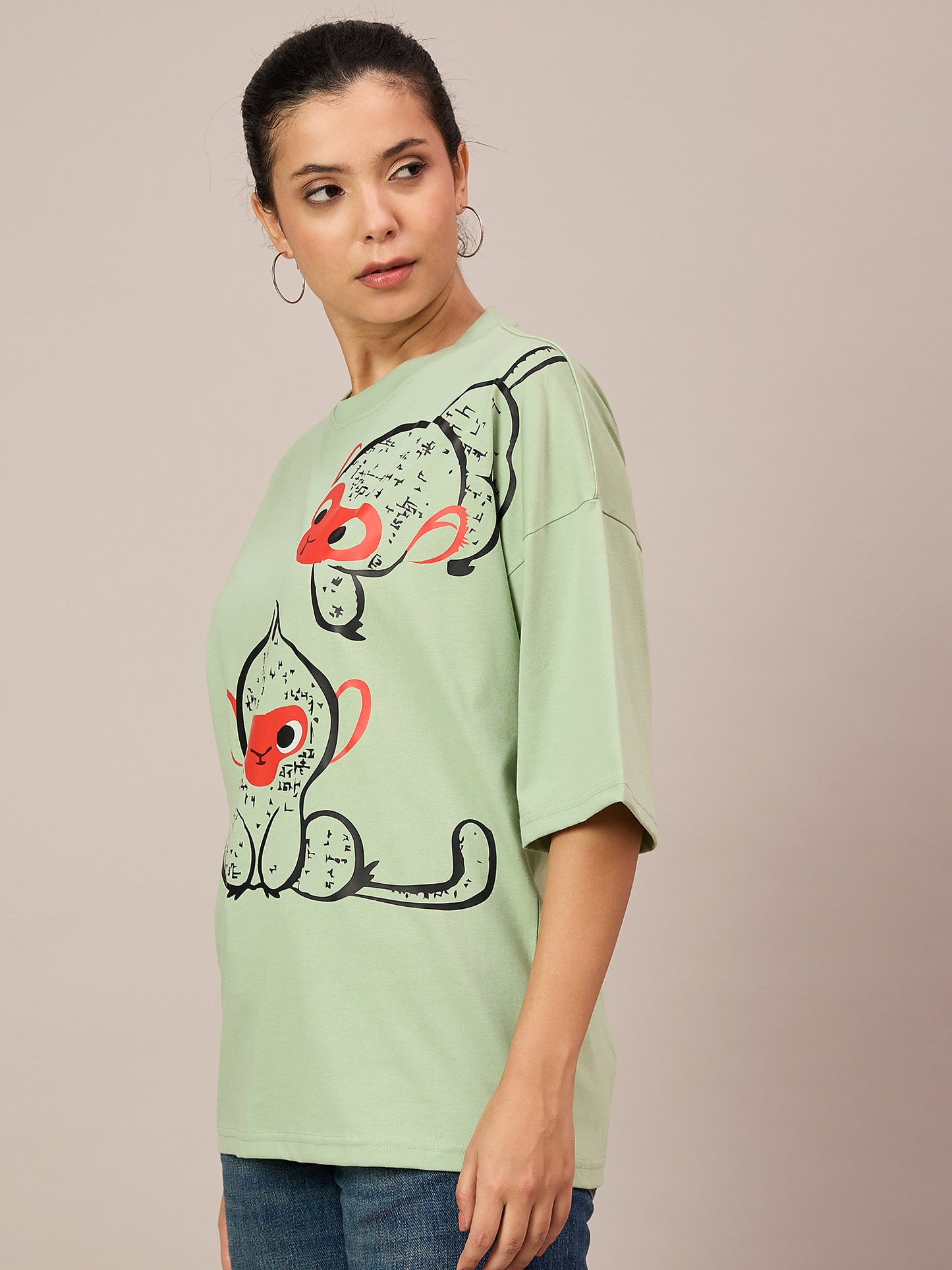 Women Light Green Oversized Tees