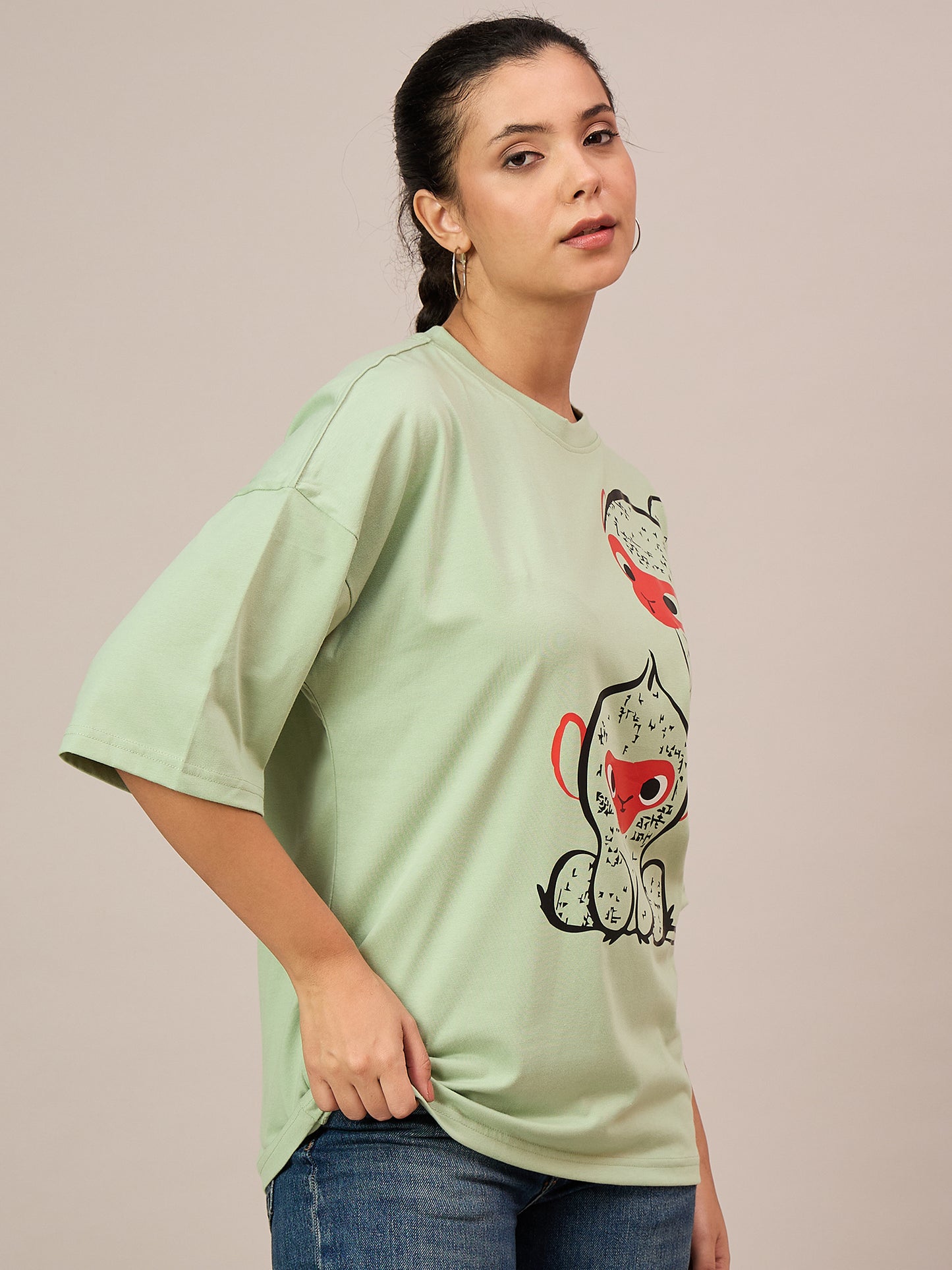 Women Light Green Oversized Tees