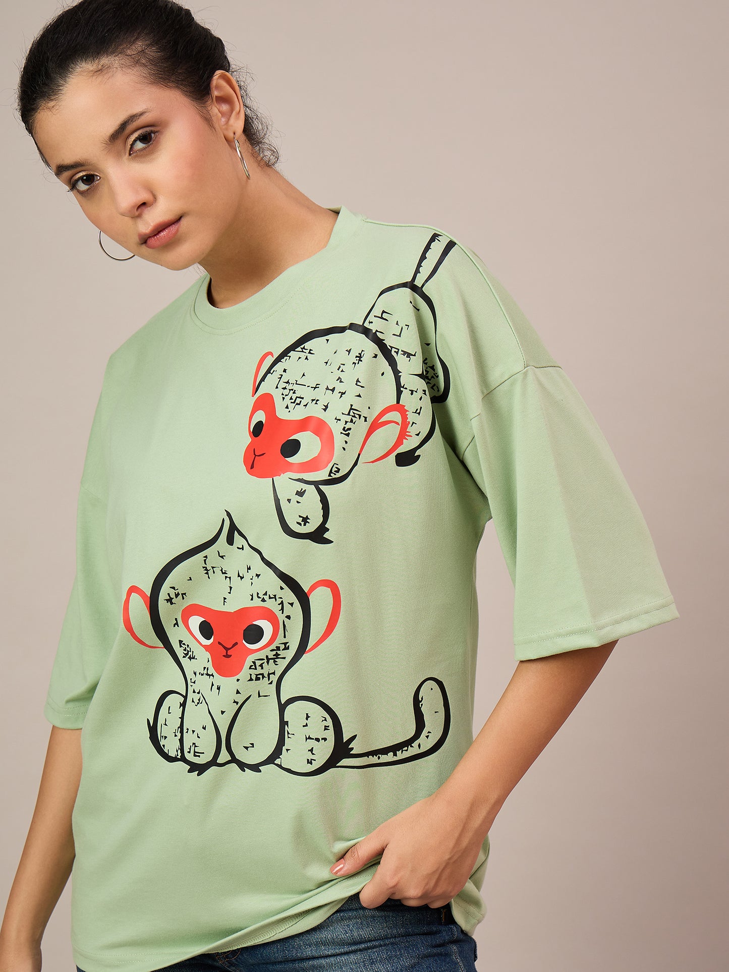 Women Light Green Oversized Tees
