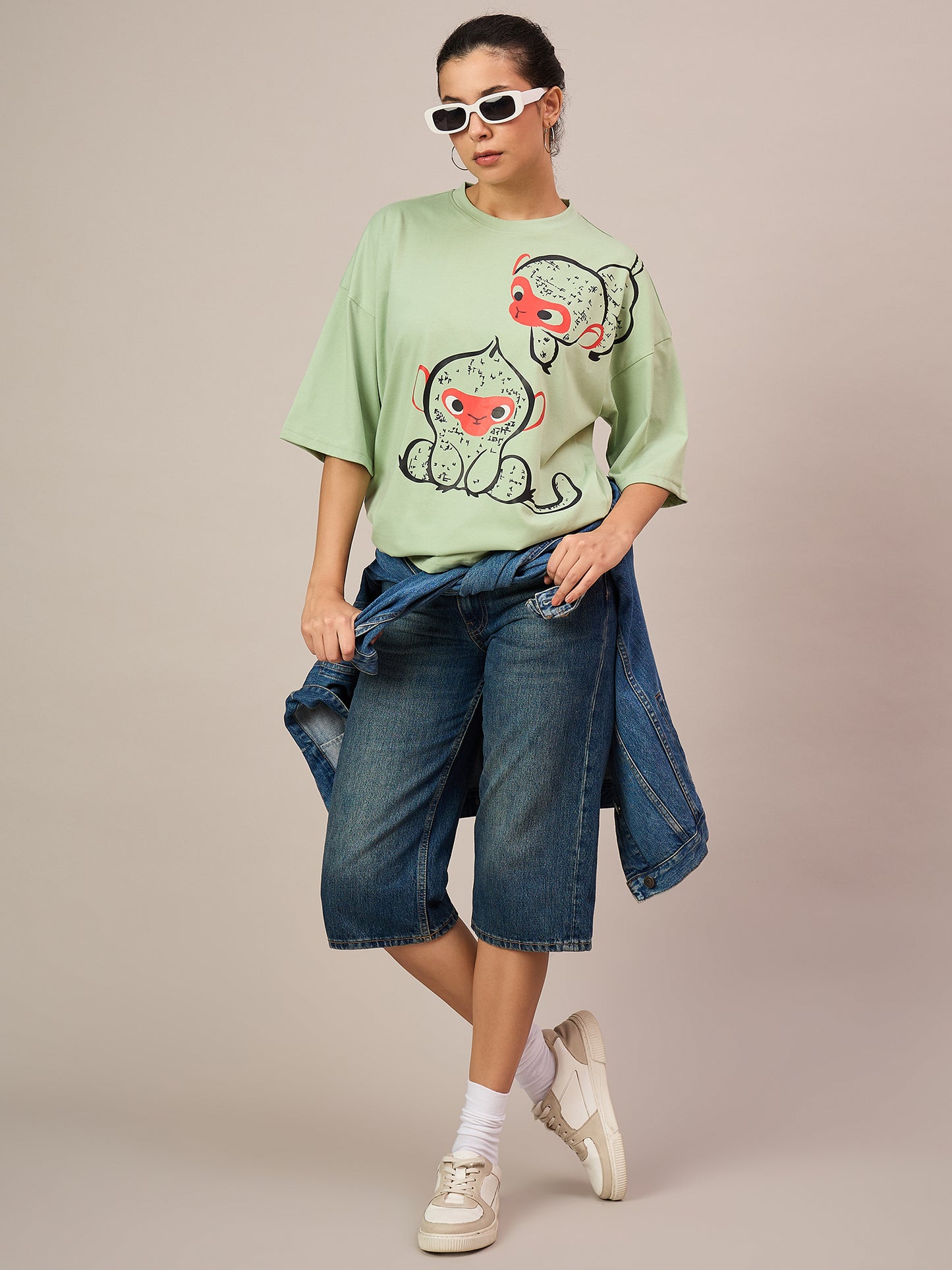 Women Light Green Oversized Tees
