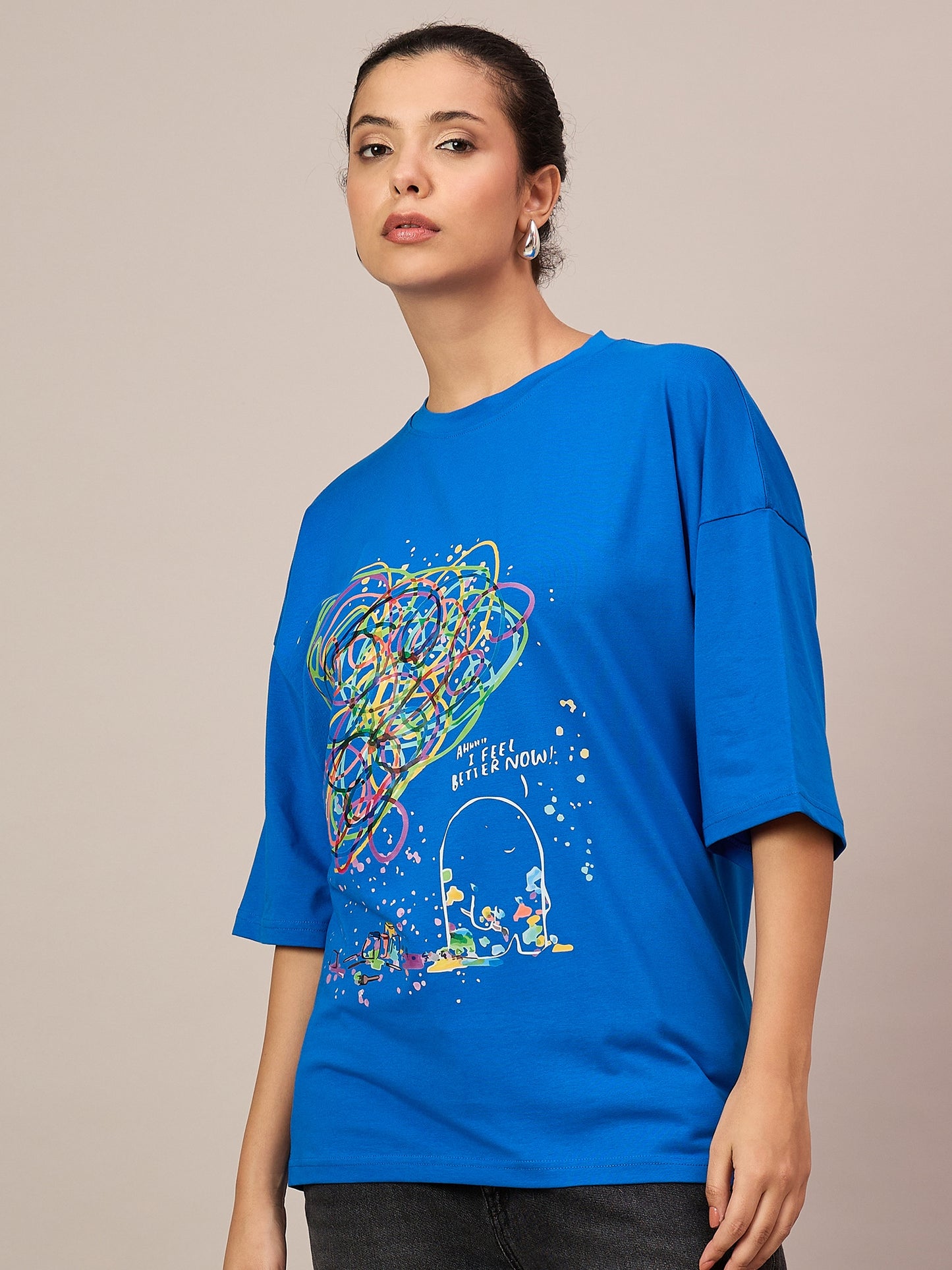 Women Royal Blue Oversized Tees