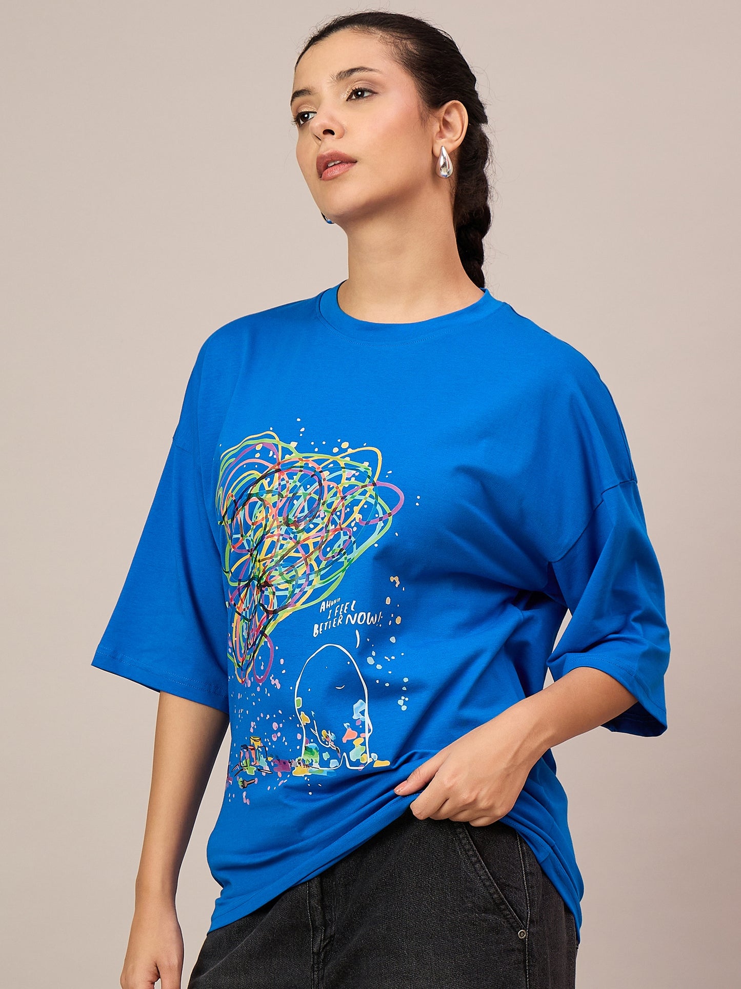 Women Royal Blue Oversized Tees