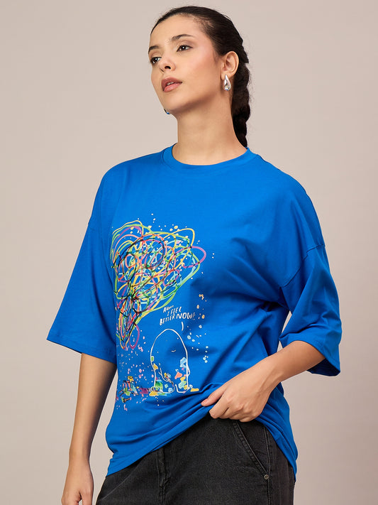 Women Royal Blue Oversized Tees
