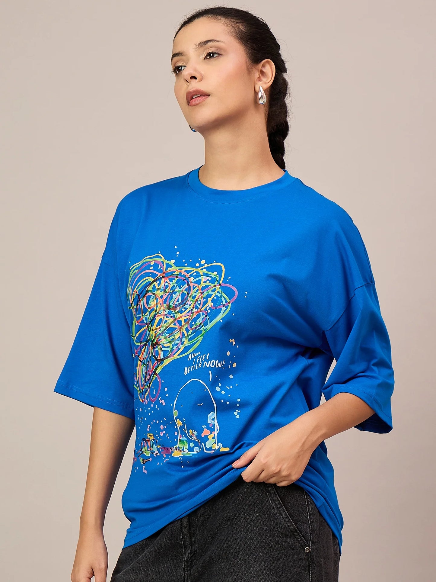 Women Royal Blue Oversized Tees - Reprise