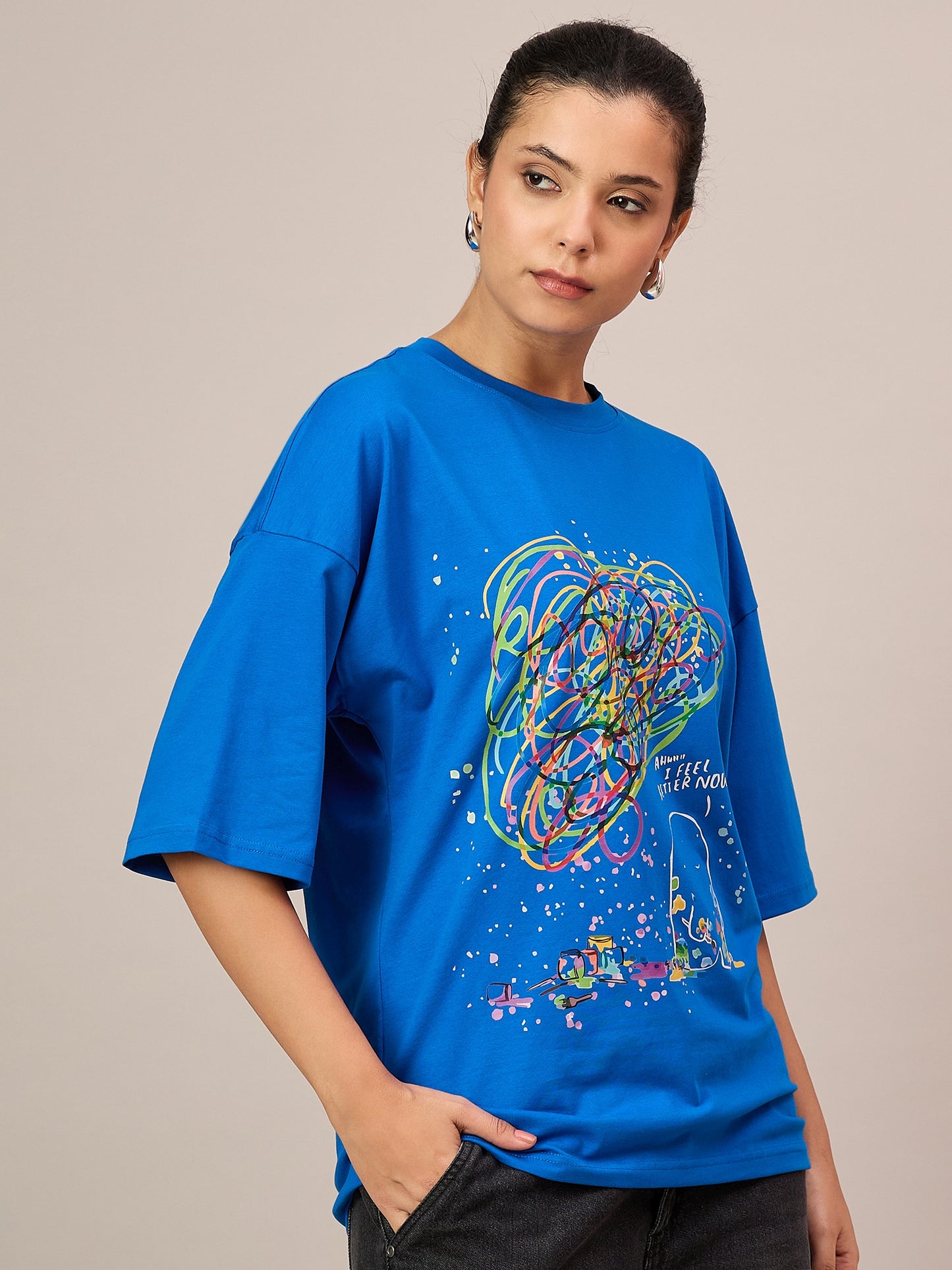 Women Royal Blue Oversized Tees
