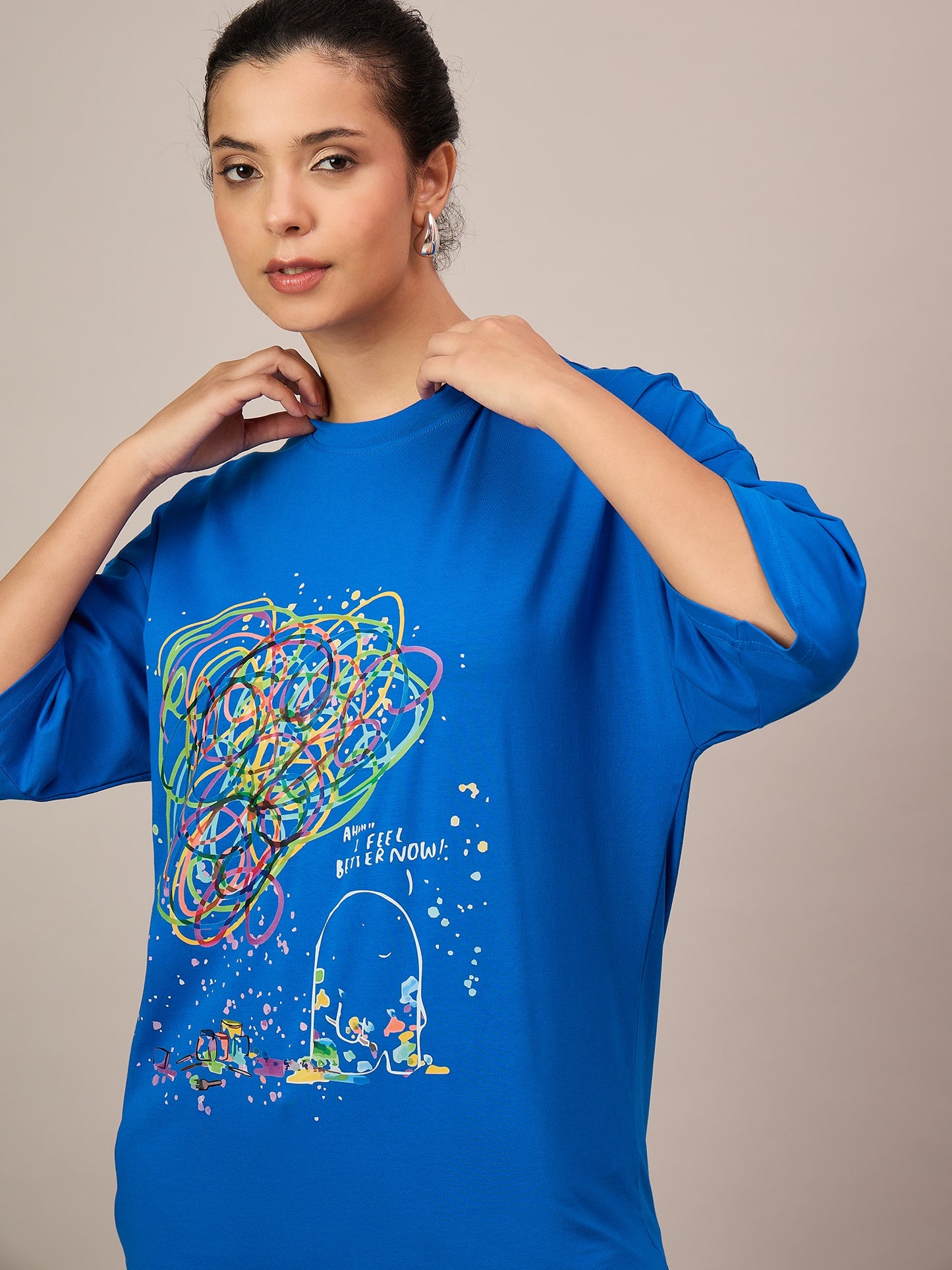 Women Royal Blue Oversized Tees