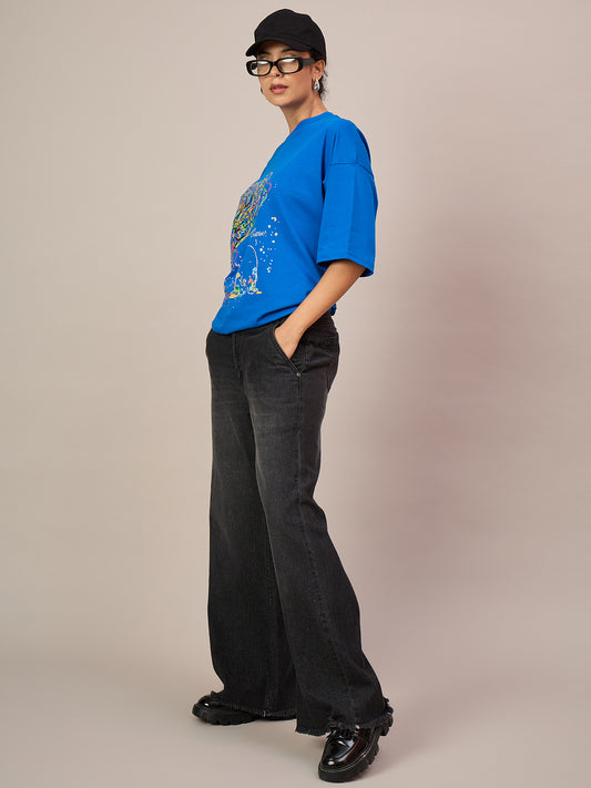 Women Royal Blue Oversized Tees