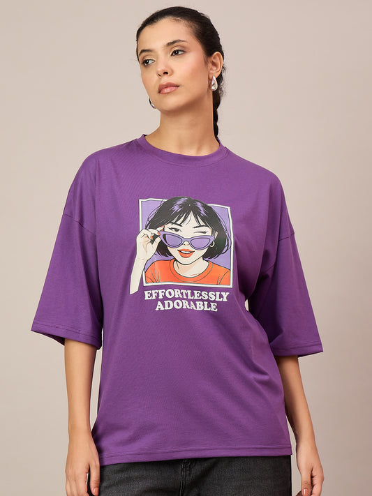 Women Purple Oversized Tees