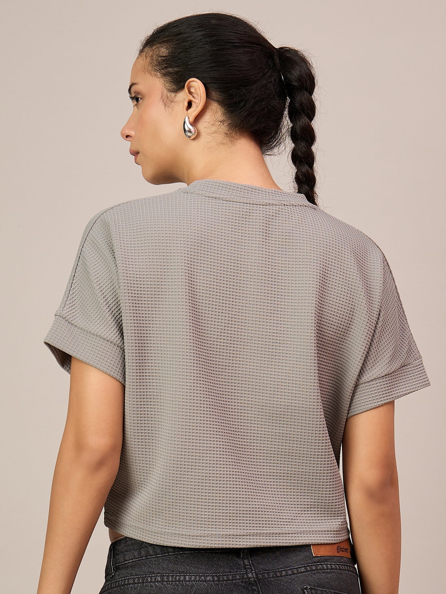 Women Light Grey Crop T-Shirt
