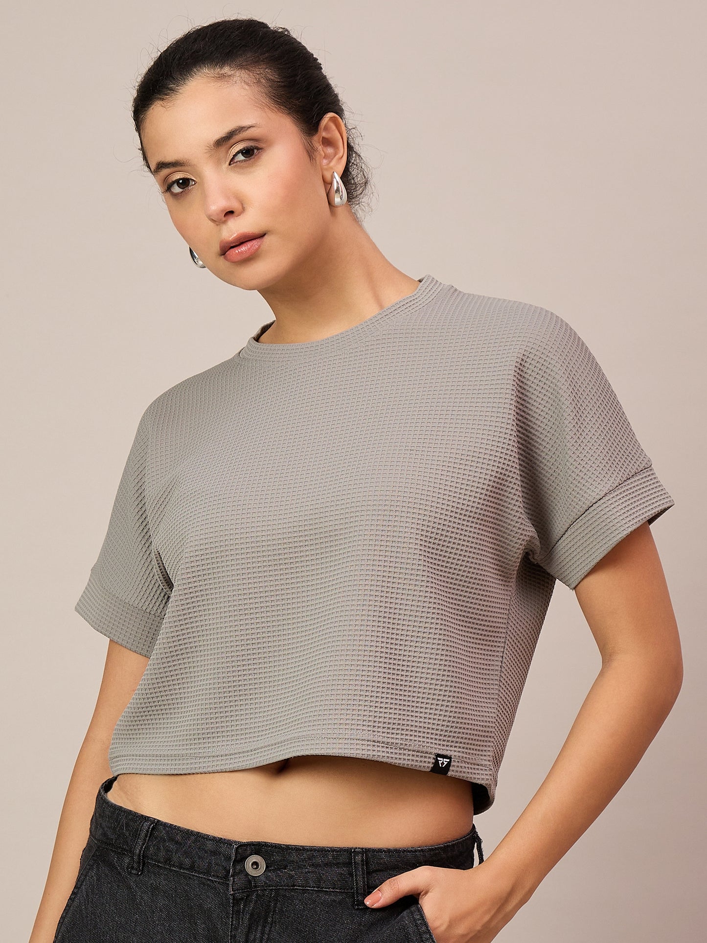 Women Light Grey Crop T-Shirt