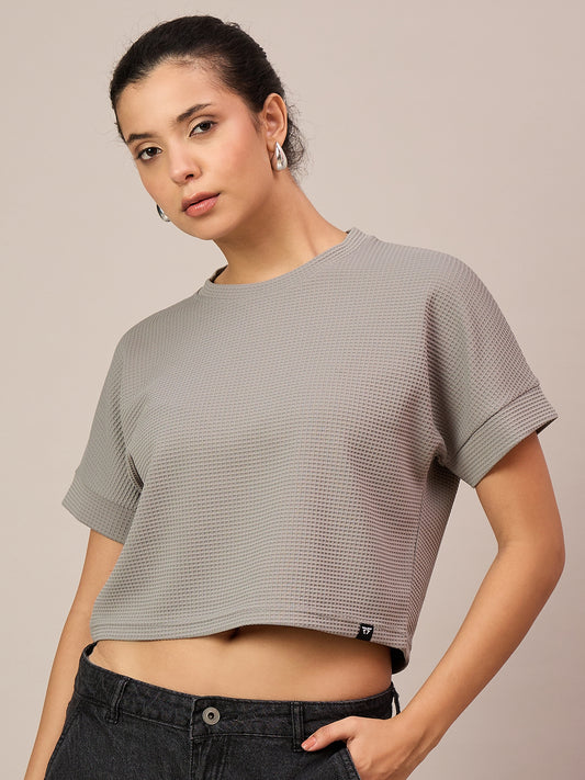 Women Light Grey Crop T-Shirt