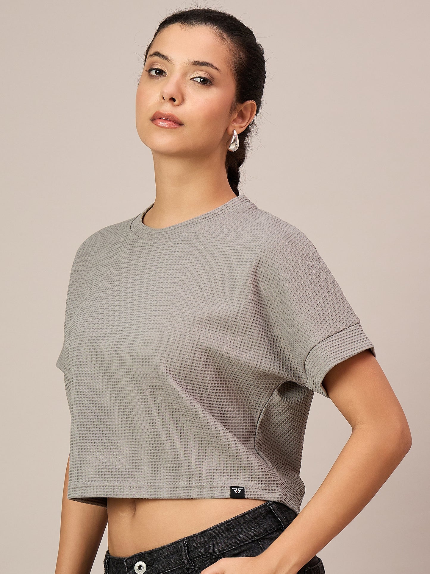 Women Light Grey Crop T-Shirt