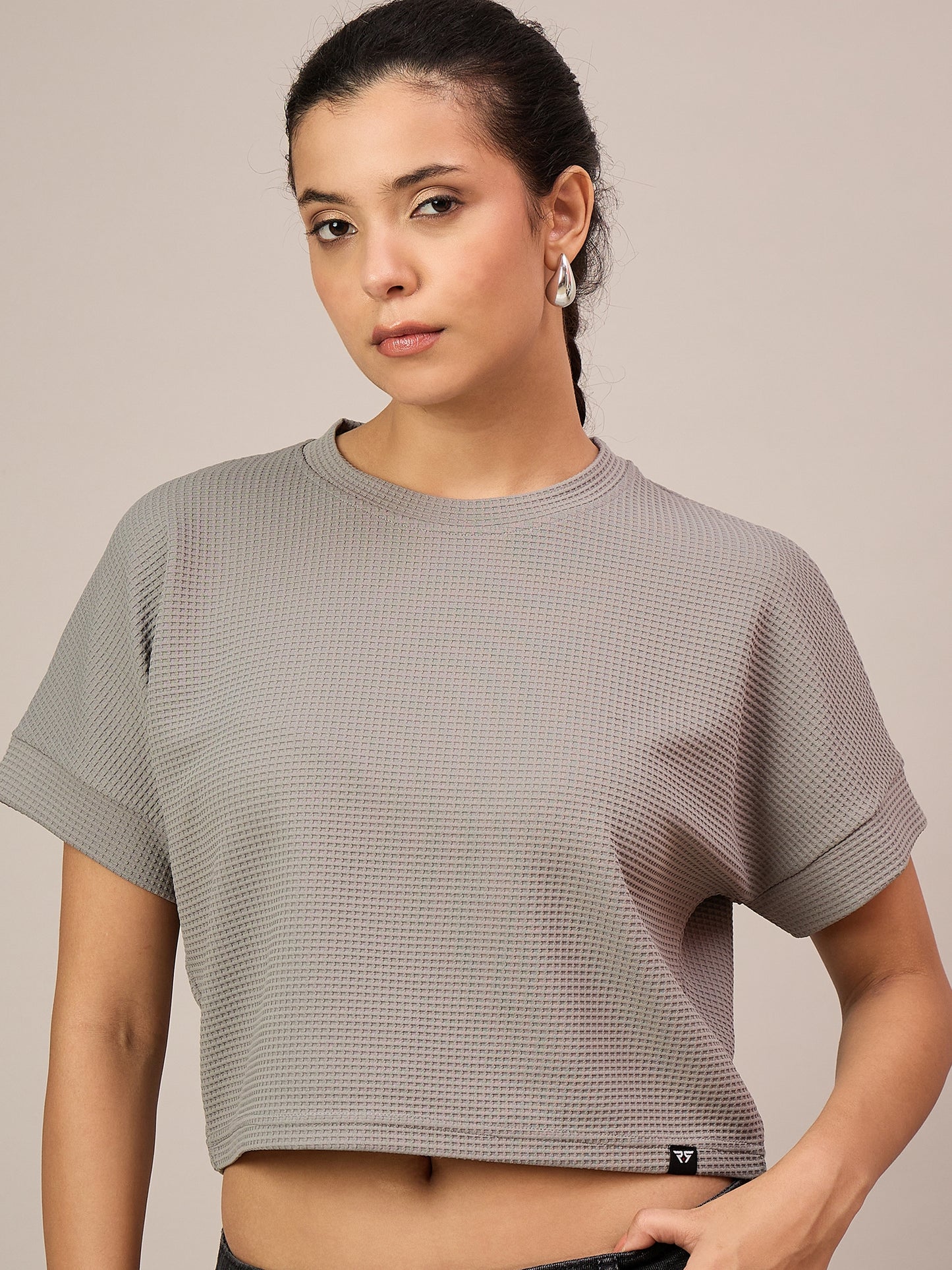 Women Light Grey Crop T-Shirt