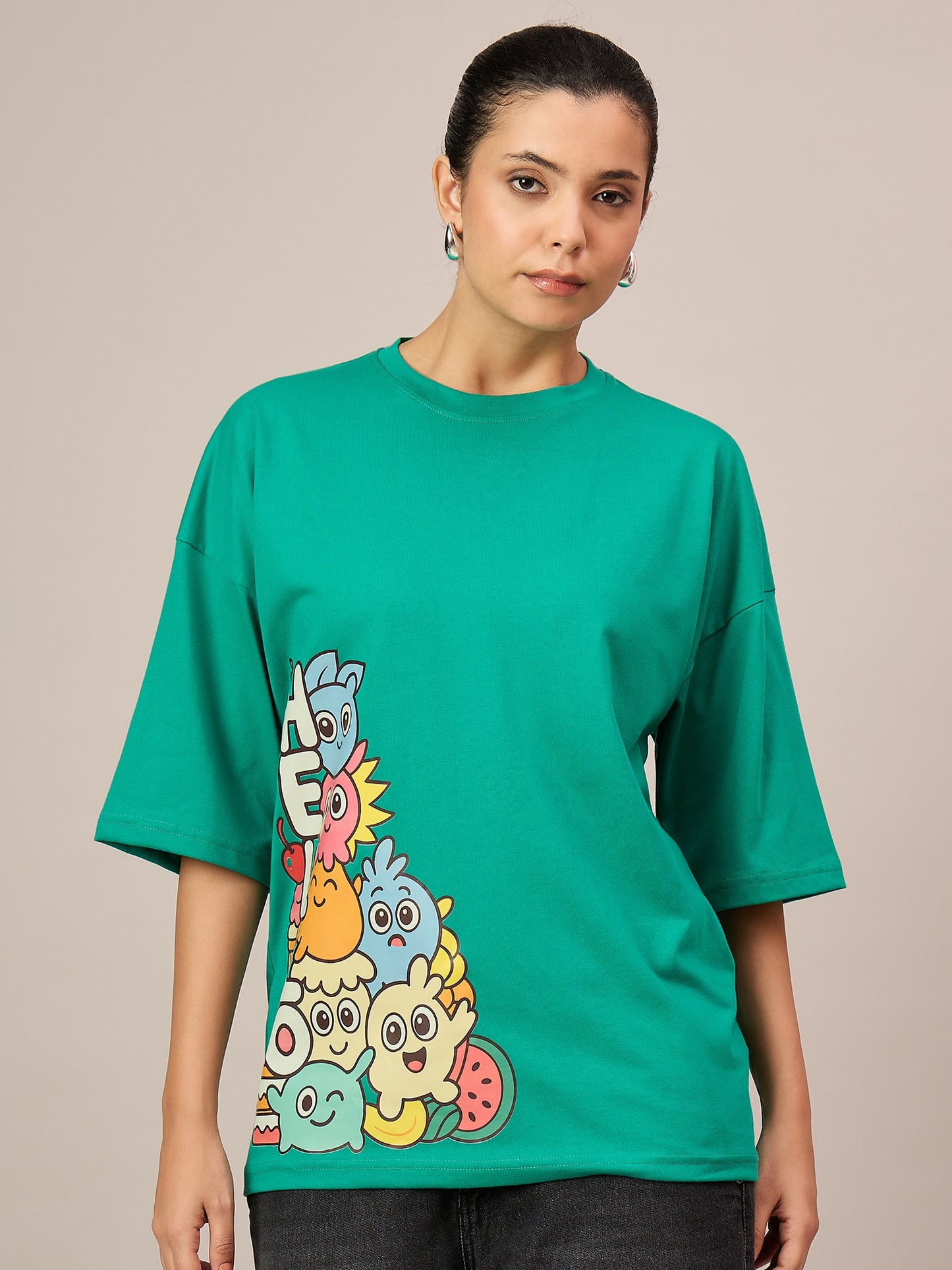 Women teal green Oversized Tees