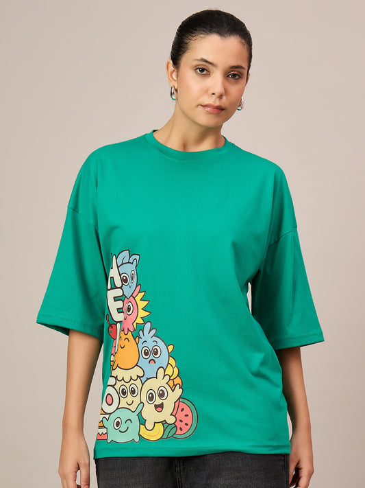 Women teal green Oversized Tees