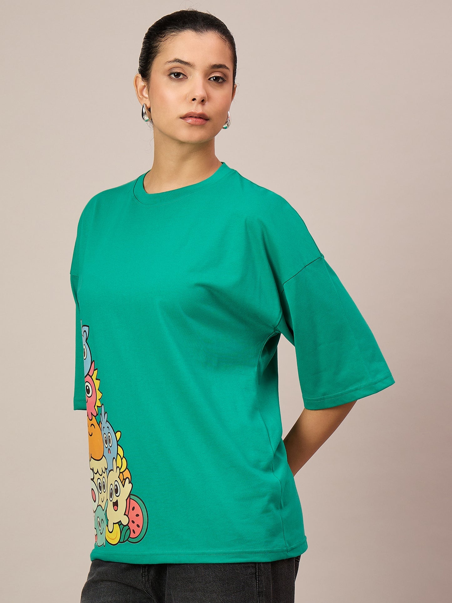 Women teal green Oversized Tees