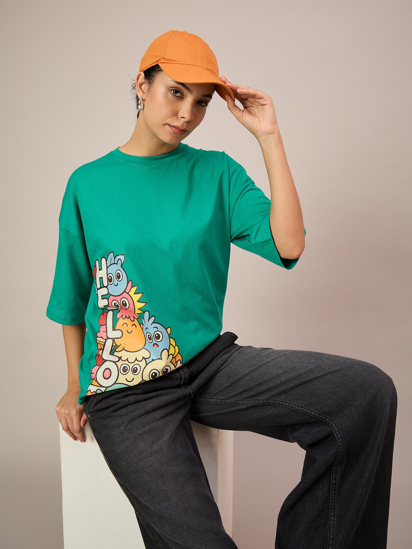 Women teal green Oversized Tees
