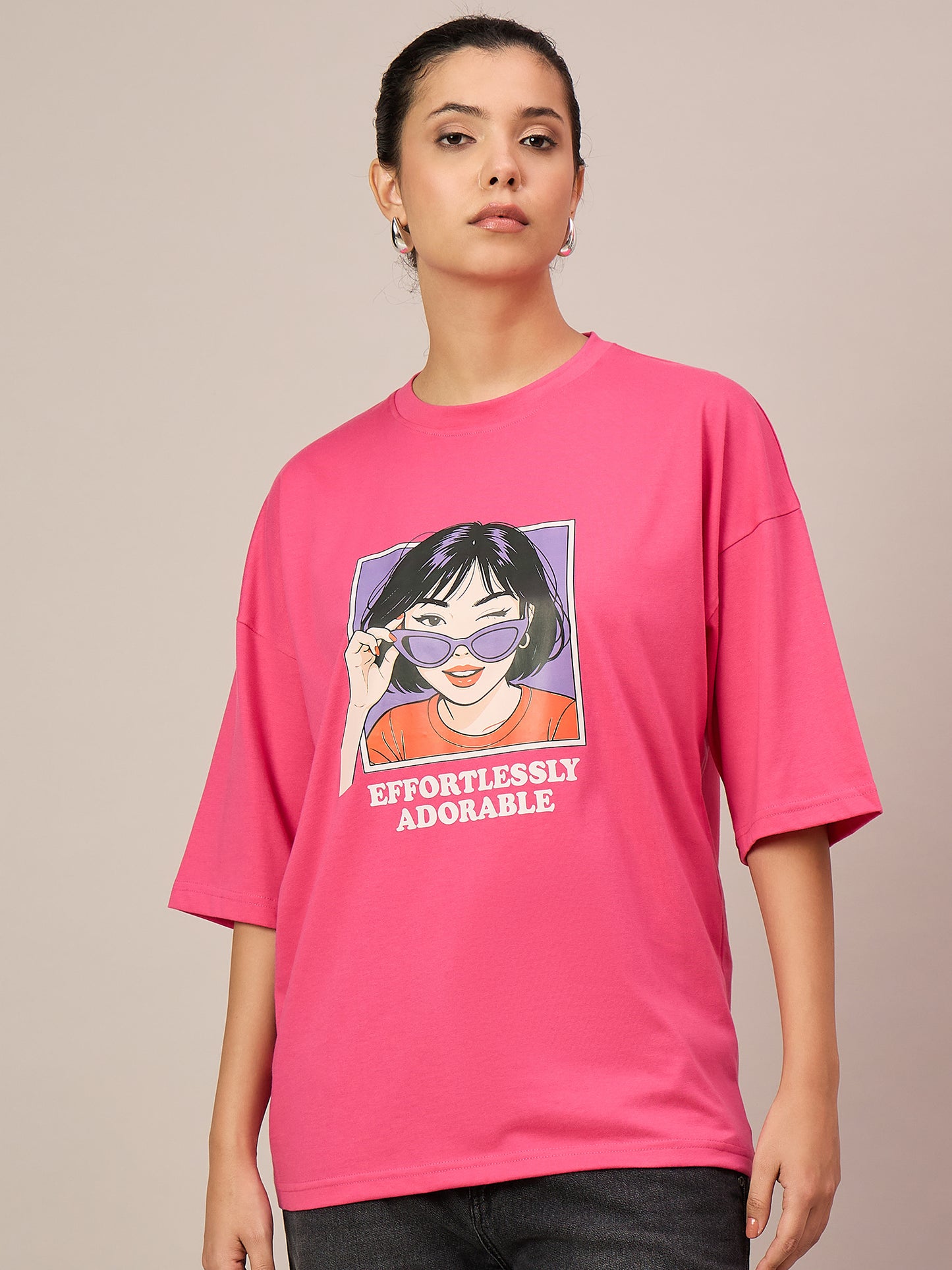 Women Pink Oversized Tees