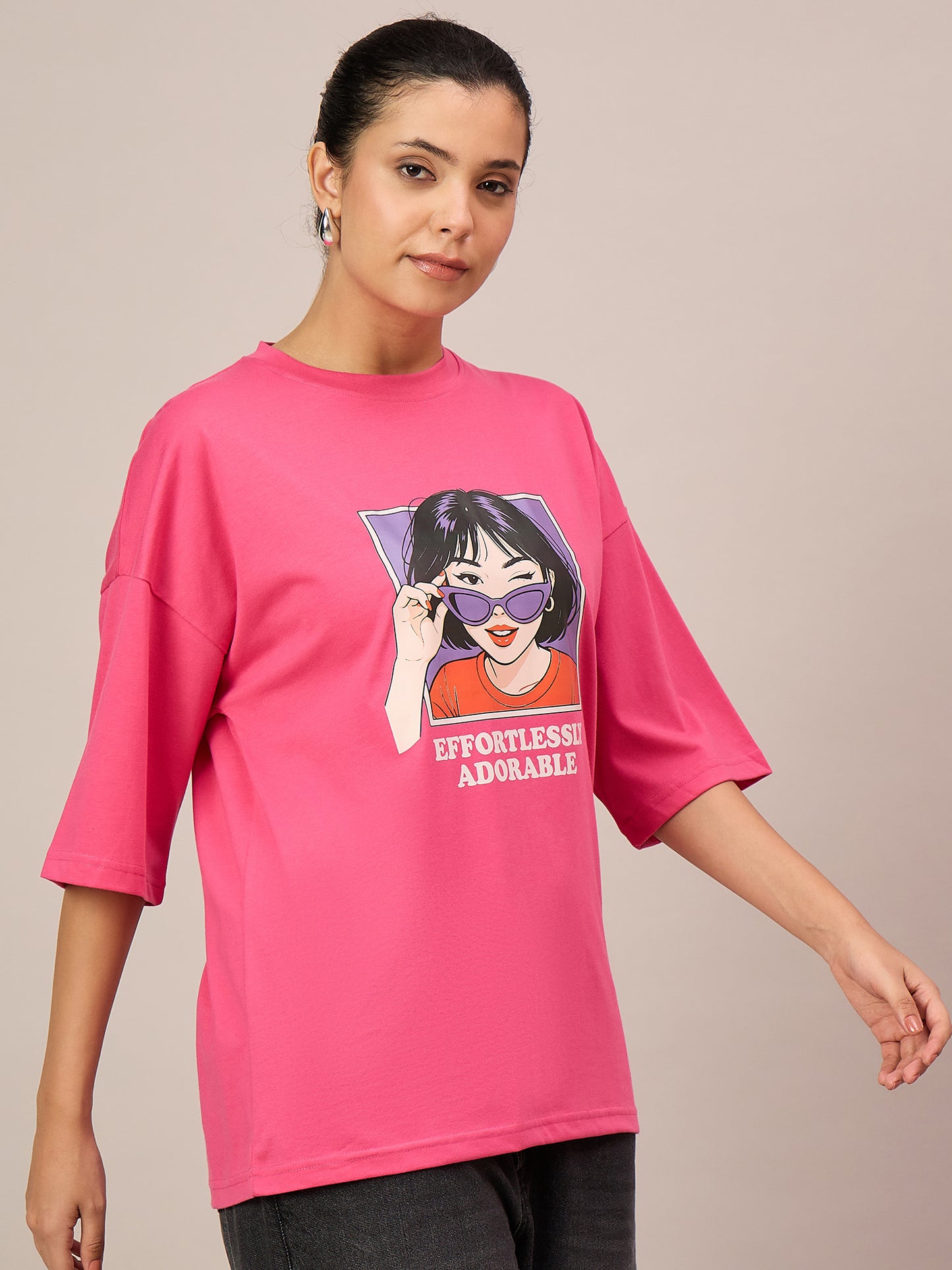 Women Pink Oversized Tees